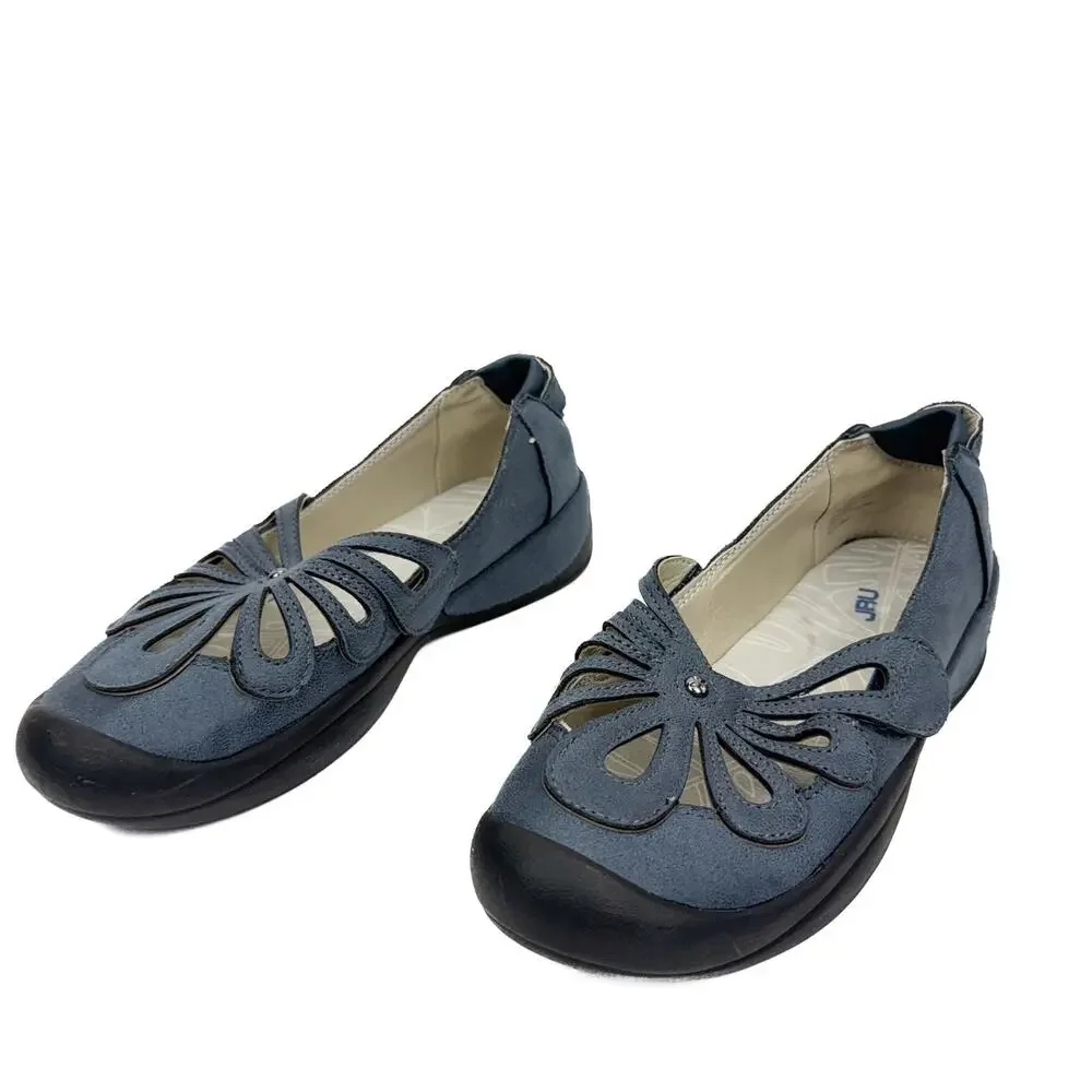 JBU Blue Faux Suede Floral Cut Out Platform Slip-On 8.5 Comfort Athletic Chunky